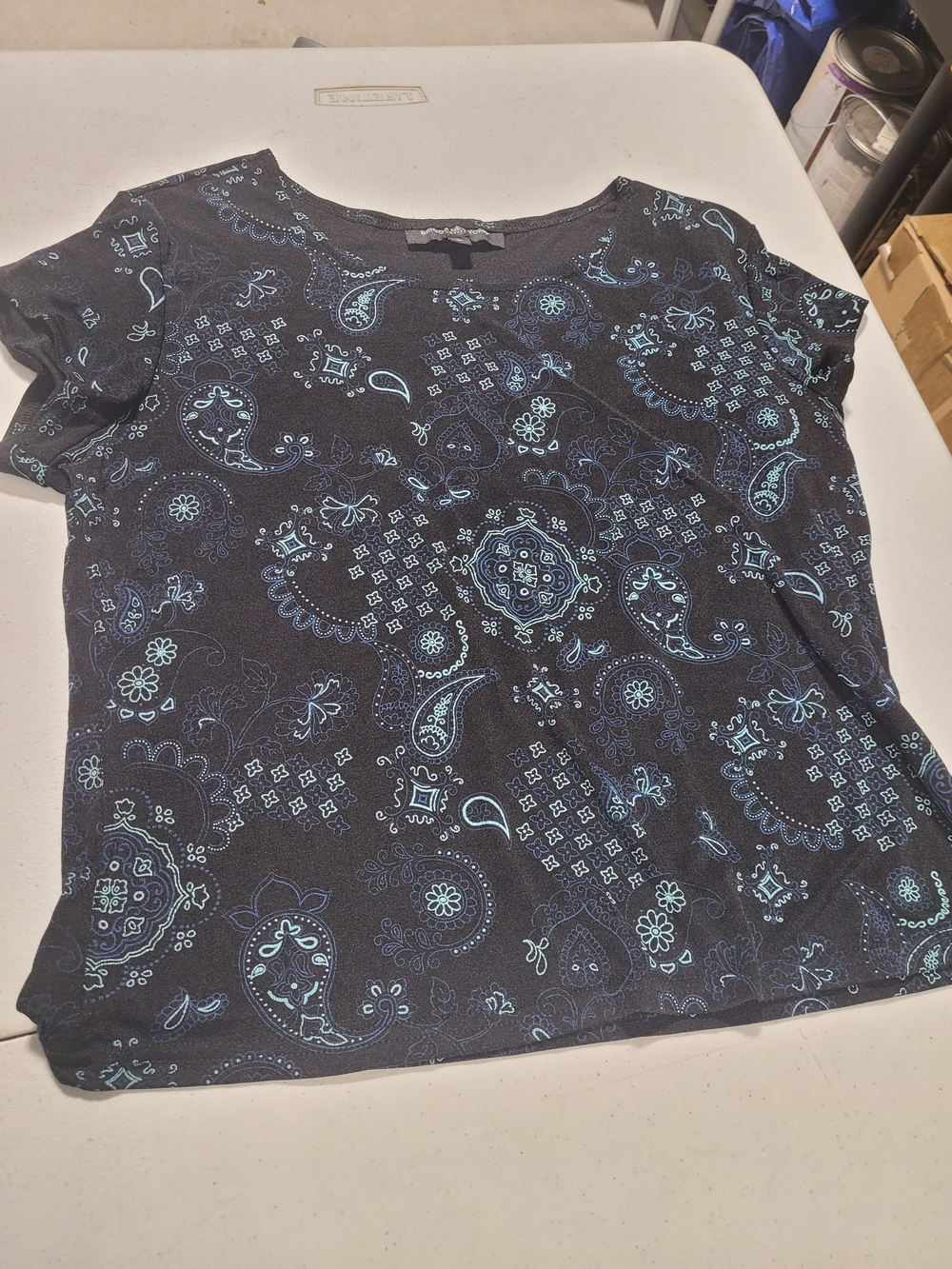 Briggs New York Black Short Sleeve Tee with Light Blue Paisley Print